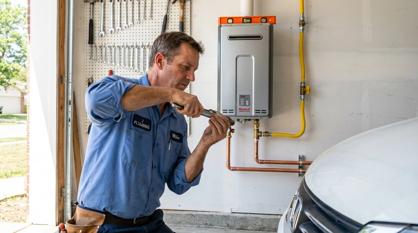 Tankless water heater installation by a Johns Plumbing LLC plumber in Arroyo